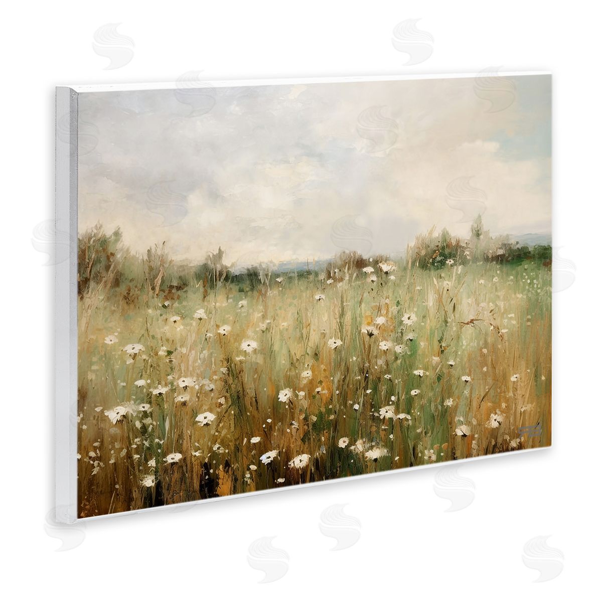 Country Daisy Field Wood Plaque Wall Art, Home Decor by Roozbeh Bahramali