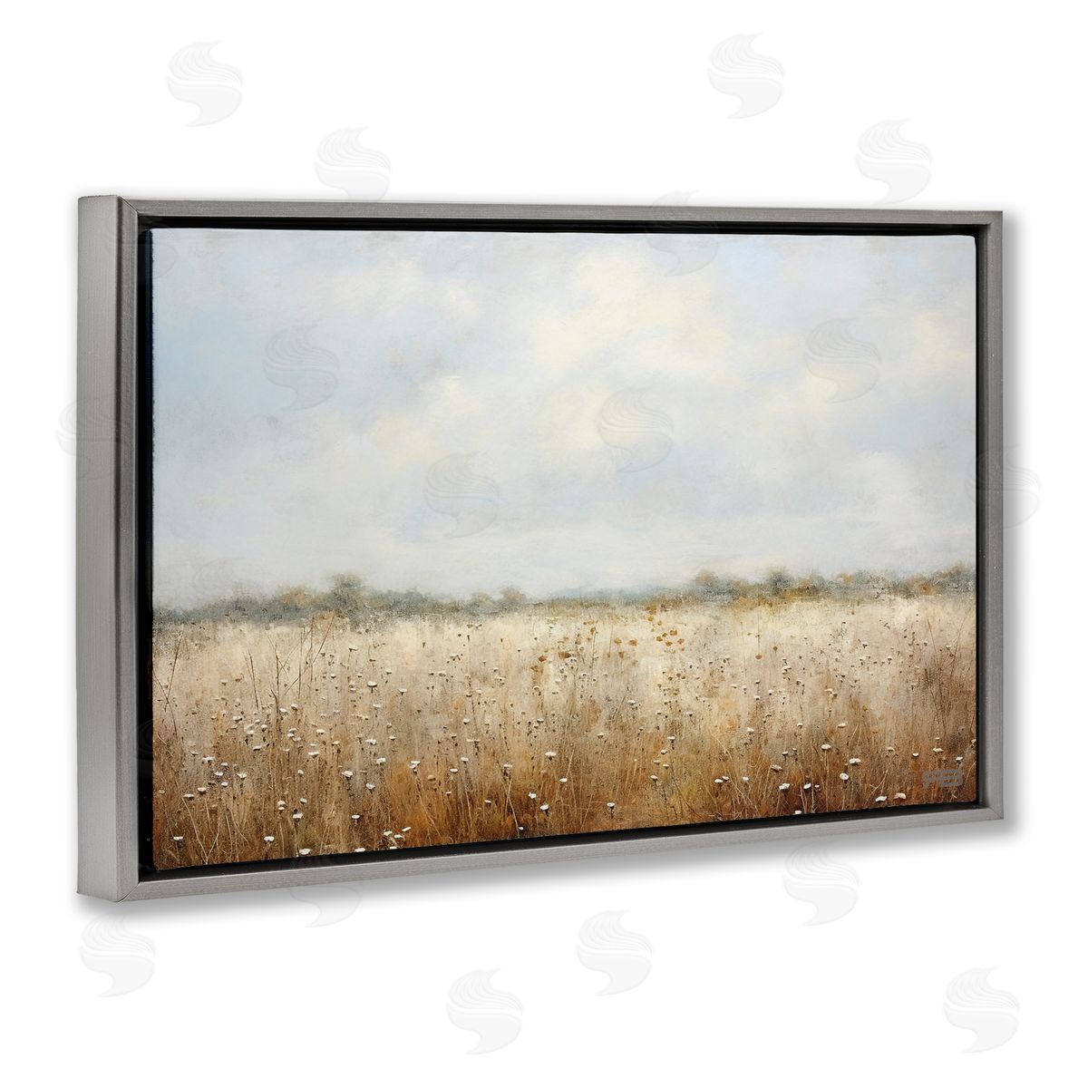 Soft Daisy Field Grey Floating Frame Canvas Wall Art, Home Decor by Roozbeh Bahramali