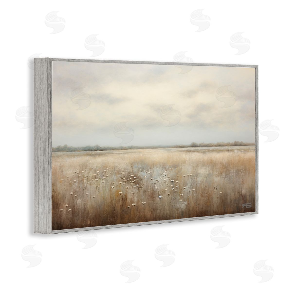 Subtle Flower Meadow Grey Frame Print Wall Art, Home Decor by Roozbeh Bahramali