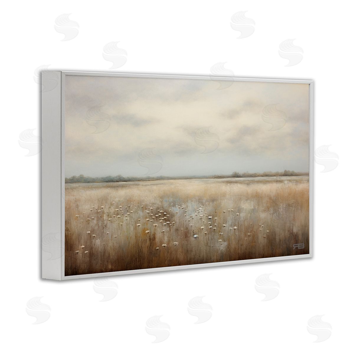 Subtle Flower Meadow White Frame Print Wall Art, Home Decor by Roozbeh Bahramali