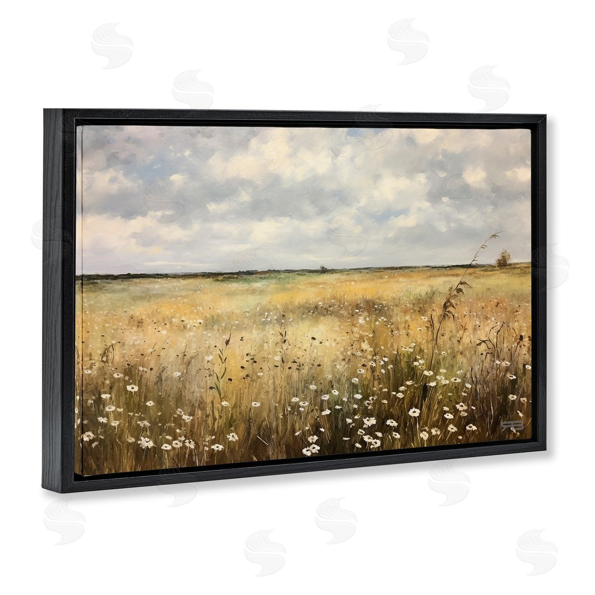 Traditional County Field Black Floating Frame Canvas Wall Art, Home Decor by Roozbeh Bahramali