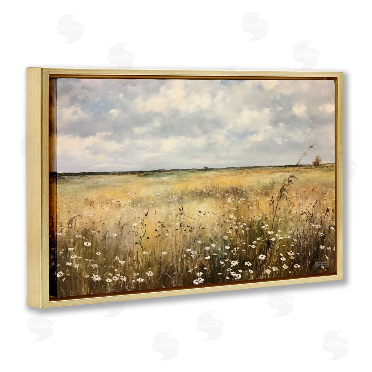 Traditional County Field Gold Floating Frame Canvas Wall Art, Home Decor by Roozbeh Bahramali