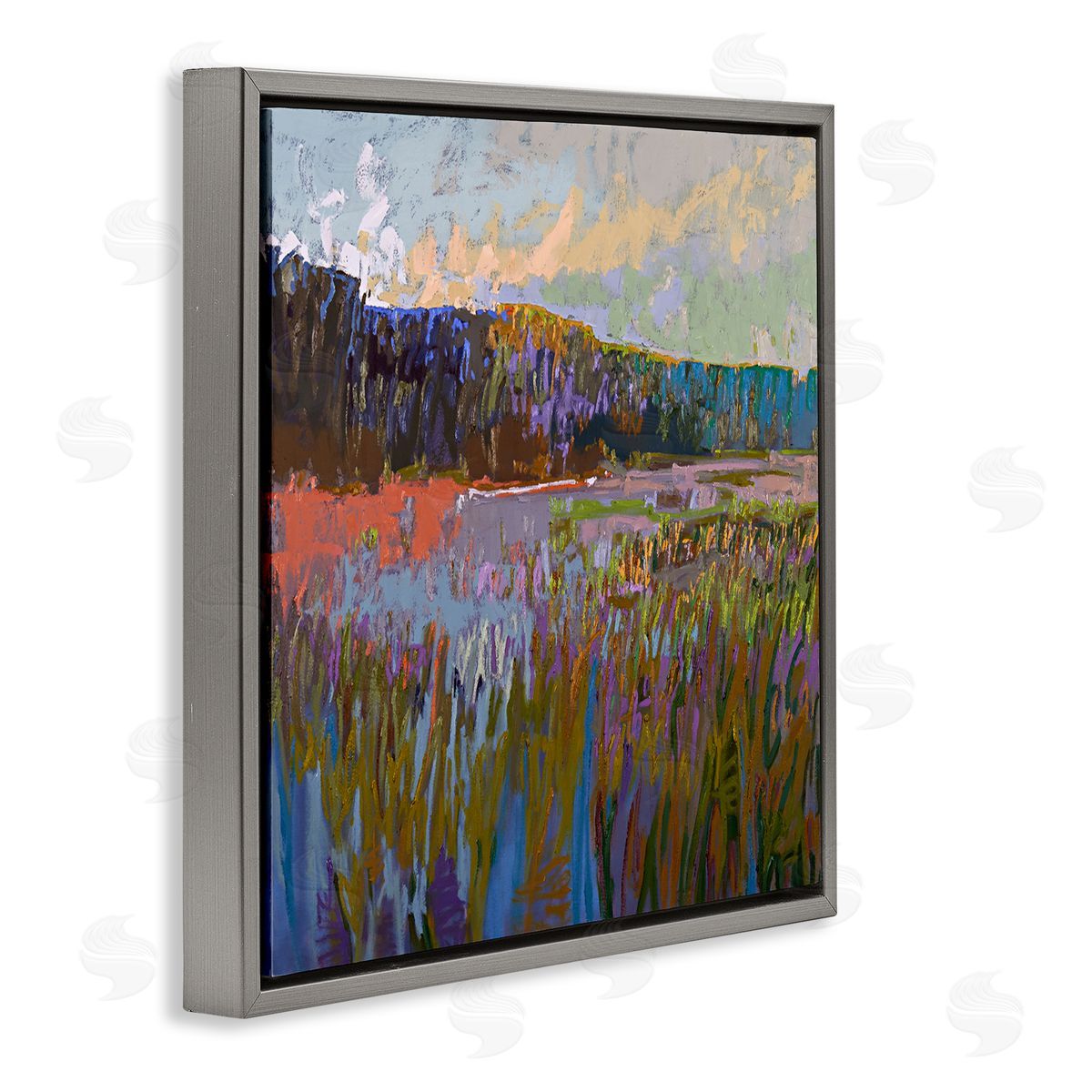 Jane Schmidt Streaked Abstract Landscape Gray Floating Frame Canvas Wall Art Print