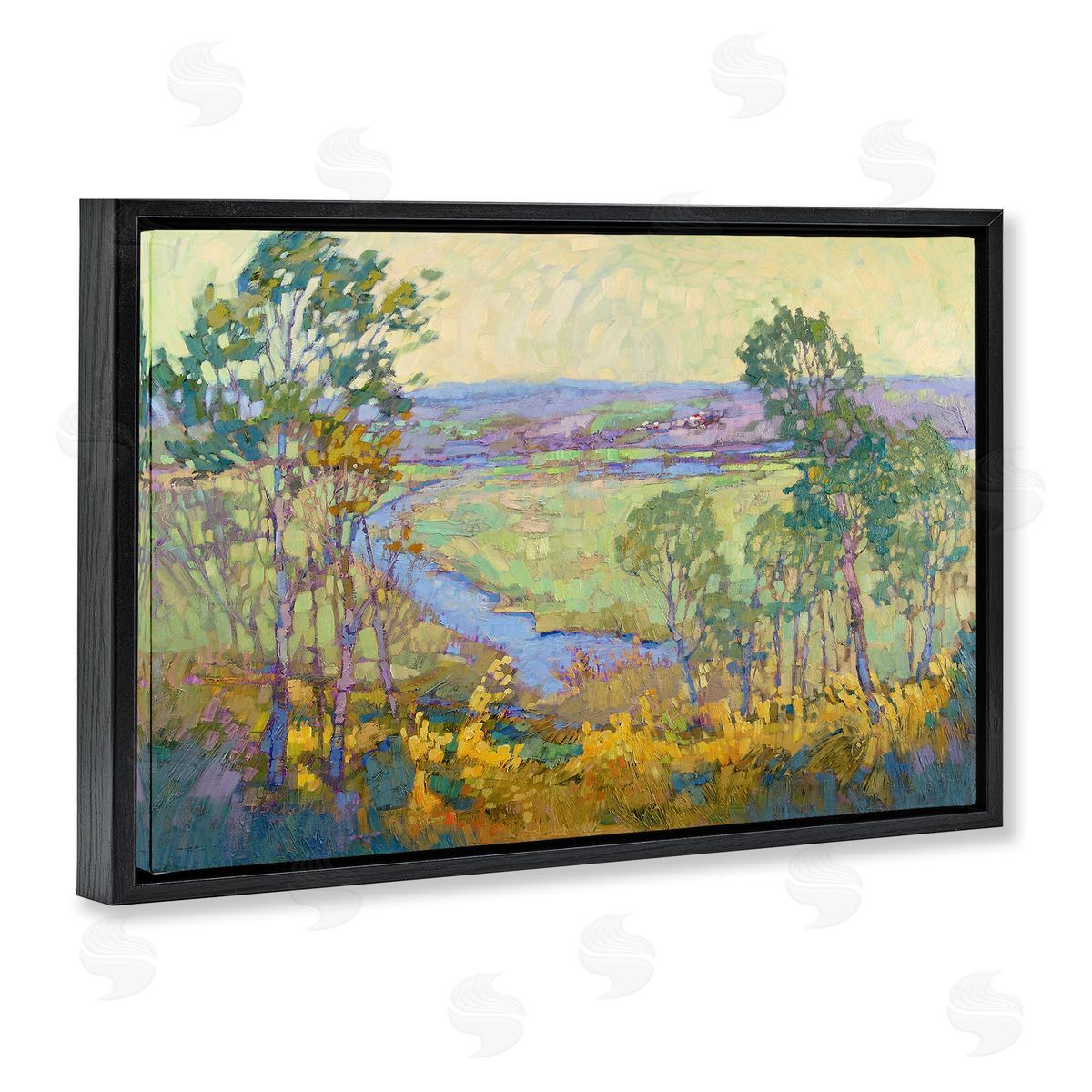 Barbara Schilling Abstract Winding Stream Black Floating Frame Canvas Wall Art Print