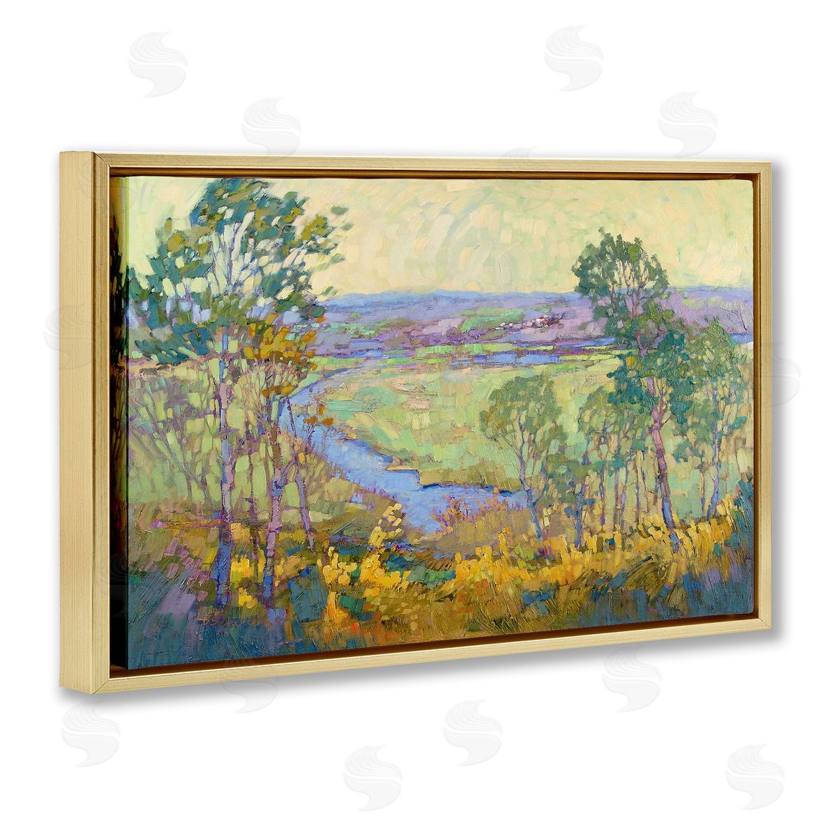 Barbara Schilling Abstract Winding Stream Gold Floating Frame Canvas Wall Art Print