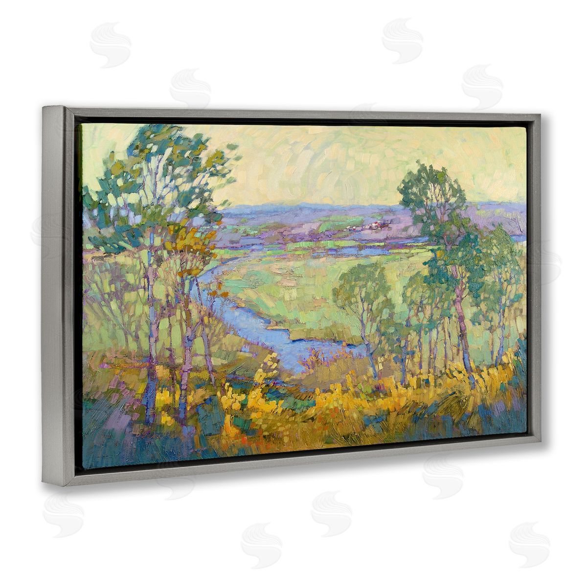 Barbara Schilling Abstract Winding Stream Gray Floating Frame Canvas Wall Art Print