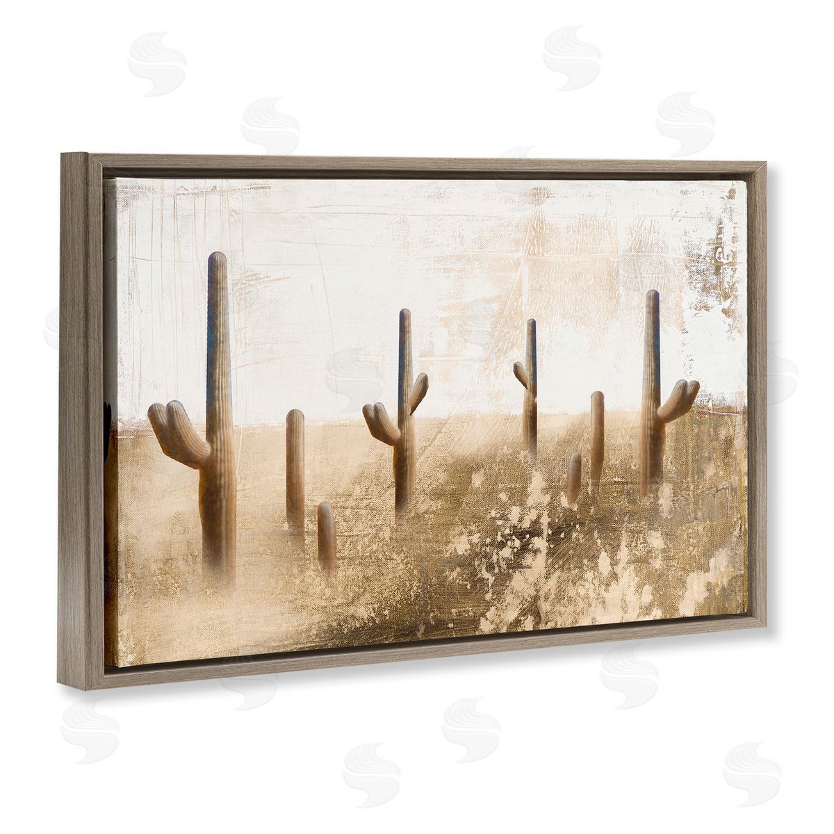 Dan Meneely Sepia Cacti Field Brown Floating Frame Canvas Wall Art Print