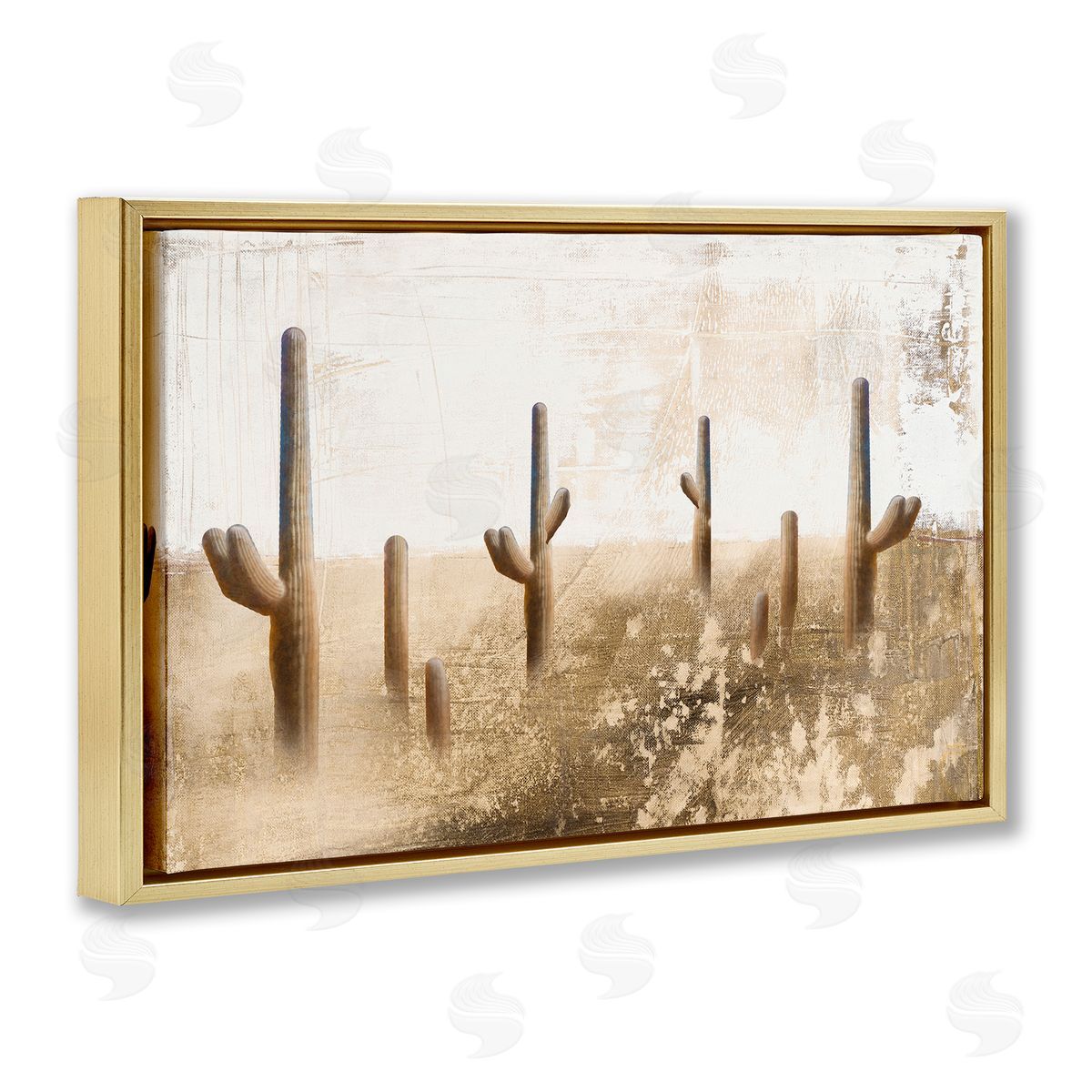 Dan Meneely Sepia Cacti Field Gold Floating Frame Canvas Wall Art Print