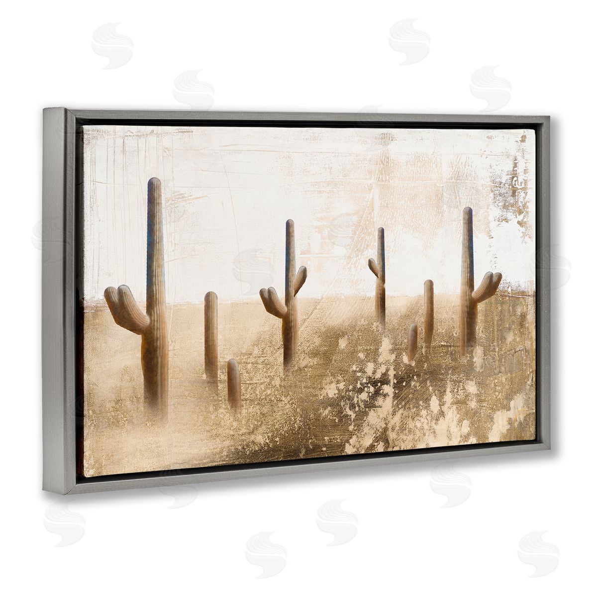 Dan Meneely Sepia Cacti Field Gray Floating Frame Canvas Wall Art Print