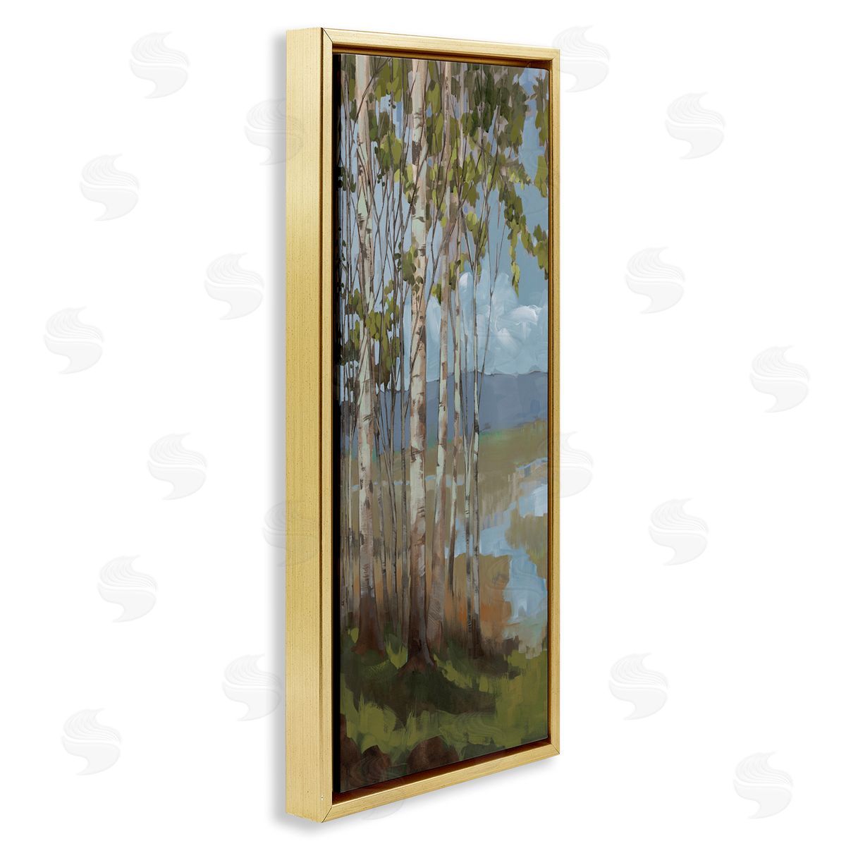 Rustic Birch Grove Gold Floating Frame Canvas Wall Art, Home Decor by Trevor Copenhaver