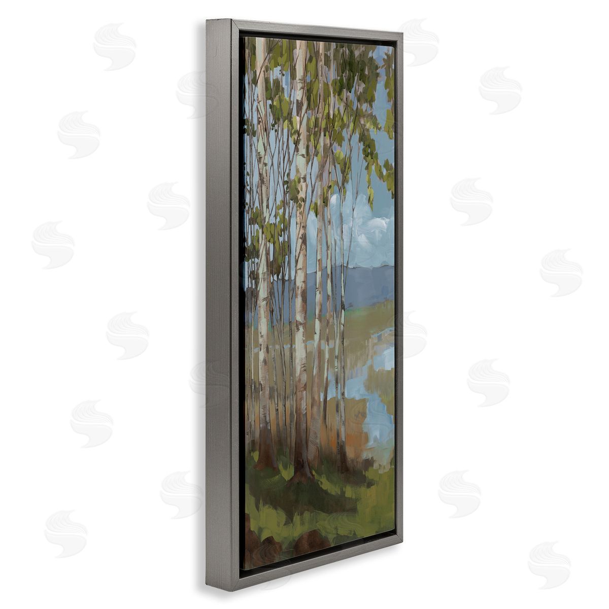 Rustic Birch Grove Grey Floating Frame Canvas Wall Art, Home Decor by Trevor Copenhaver