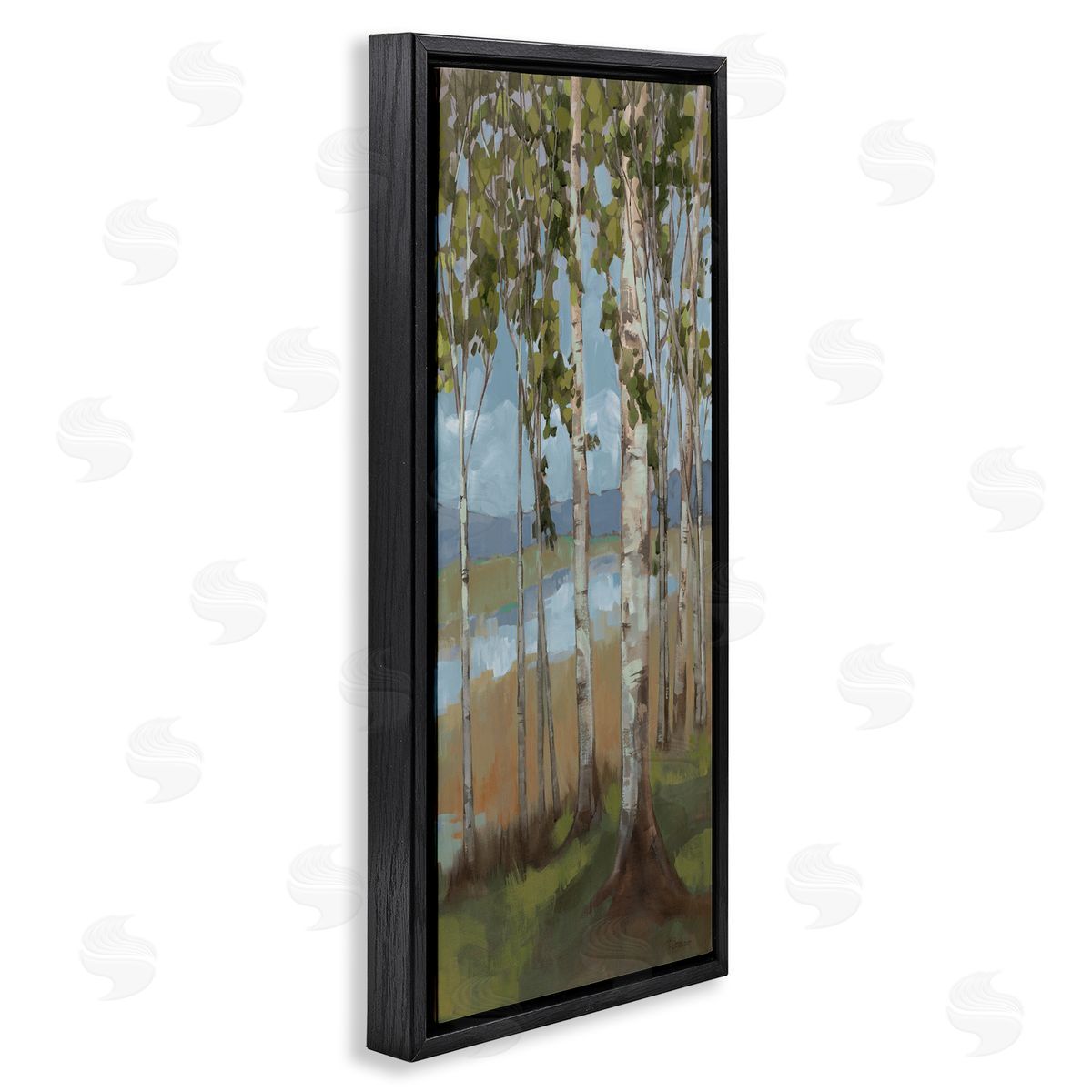 Rustic Birch Copse Black Floating Frame Canvas Wall Art, Home Decor by Trevor Copenhaver