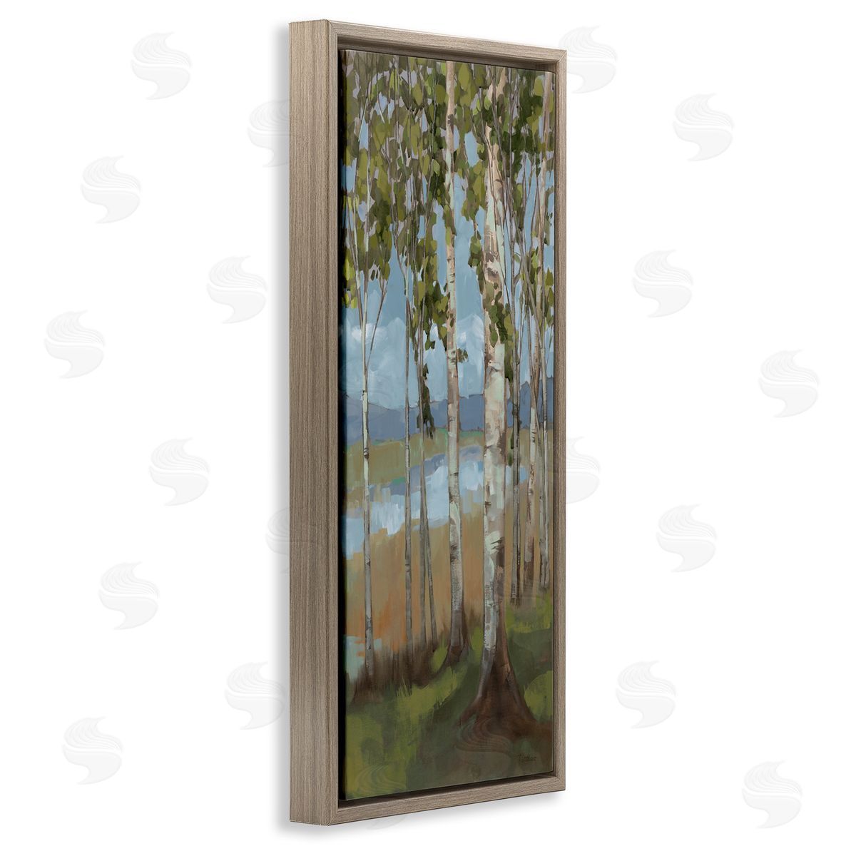 Rustic Birch Copse Brown Floating Frame Canvas Wall Art, Home Decor by Trevor Copenhaver