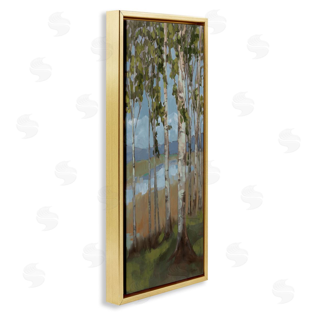 Rustic Birch Copse Gold Floating Frame Canvas Wall Art, Home Decor by Trevor Copenhaver