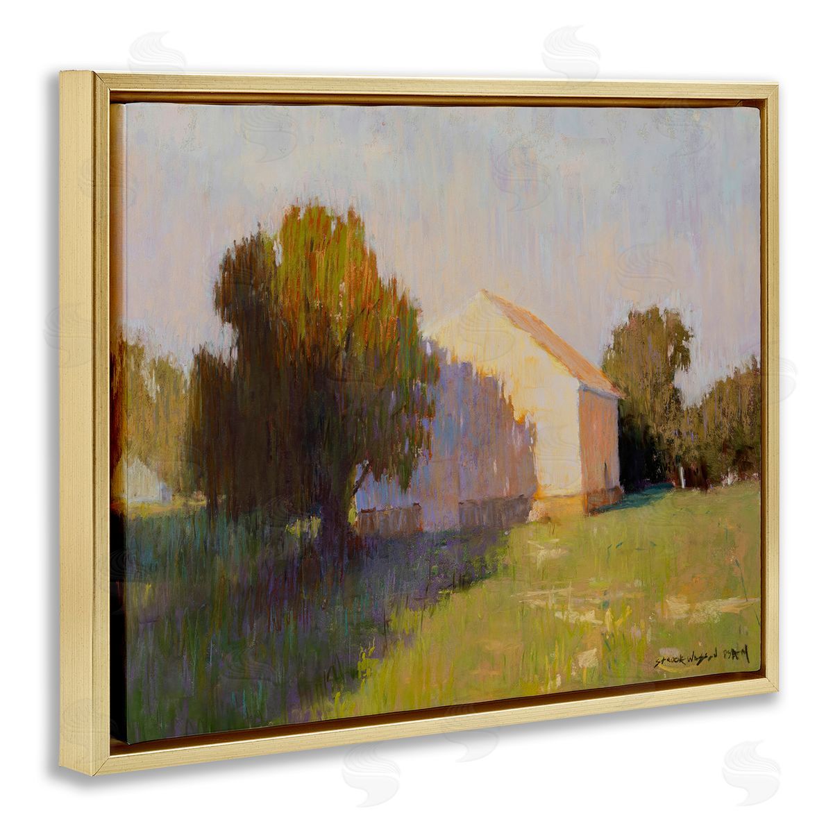 Summer Farm View Gold Floating Frame Canvas Wall Art, Home Decor by Carol Strock Wasson
