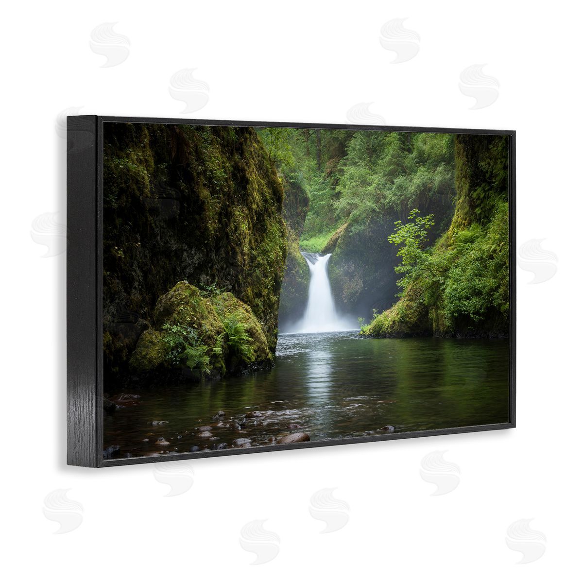 Richard Wong Peaceful Waterfall Creek Black Framed Giclee Wall Art Print