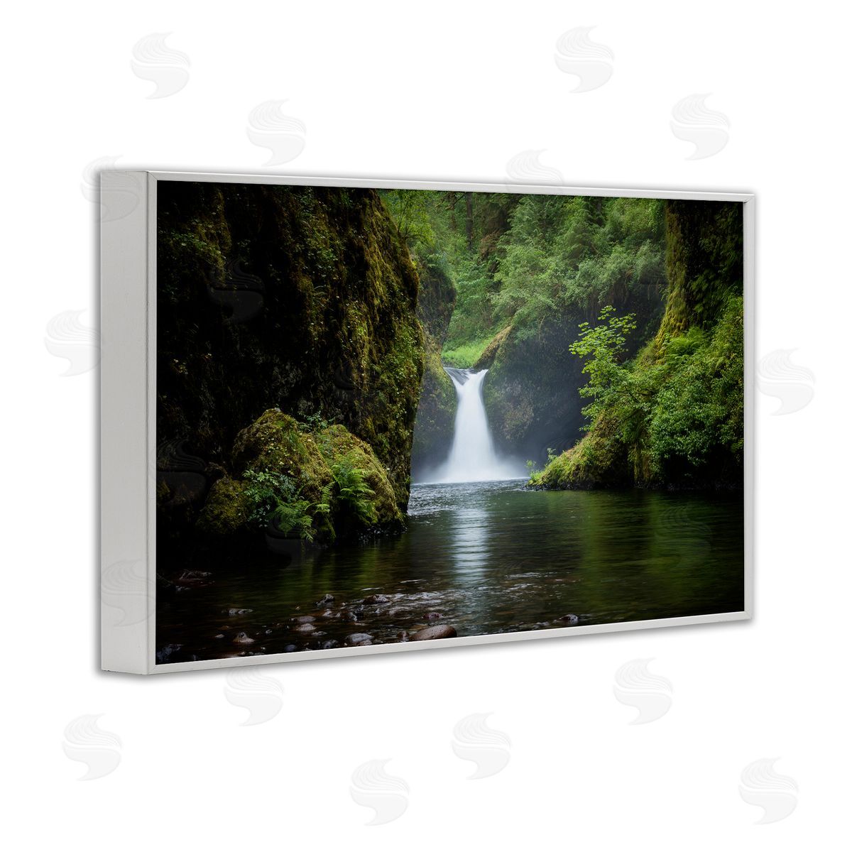 Richard Wong Peaceful Waterfall Creek White Framed Giclee Wall Art Print