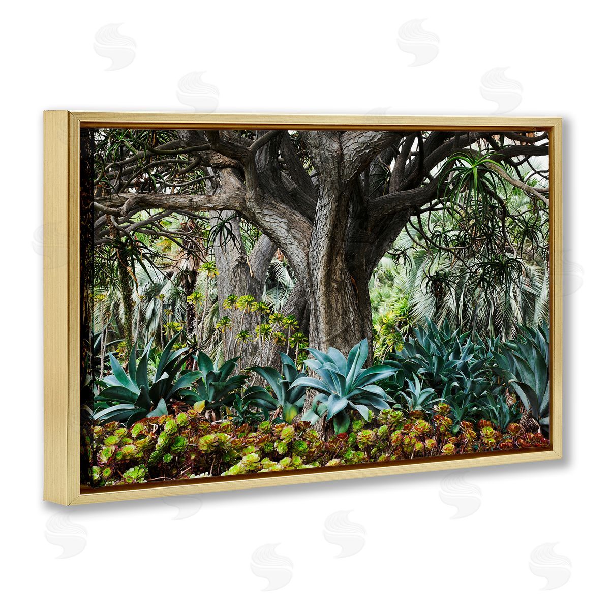 Richard Wong Lush Tropical Vegetation Gold Floating Frame Canvas Wall Art Print