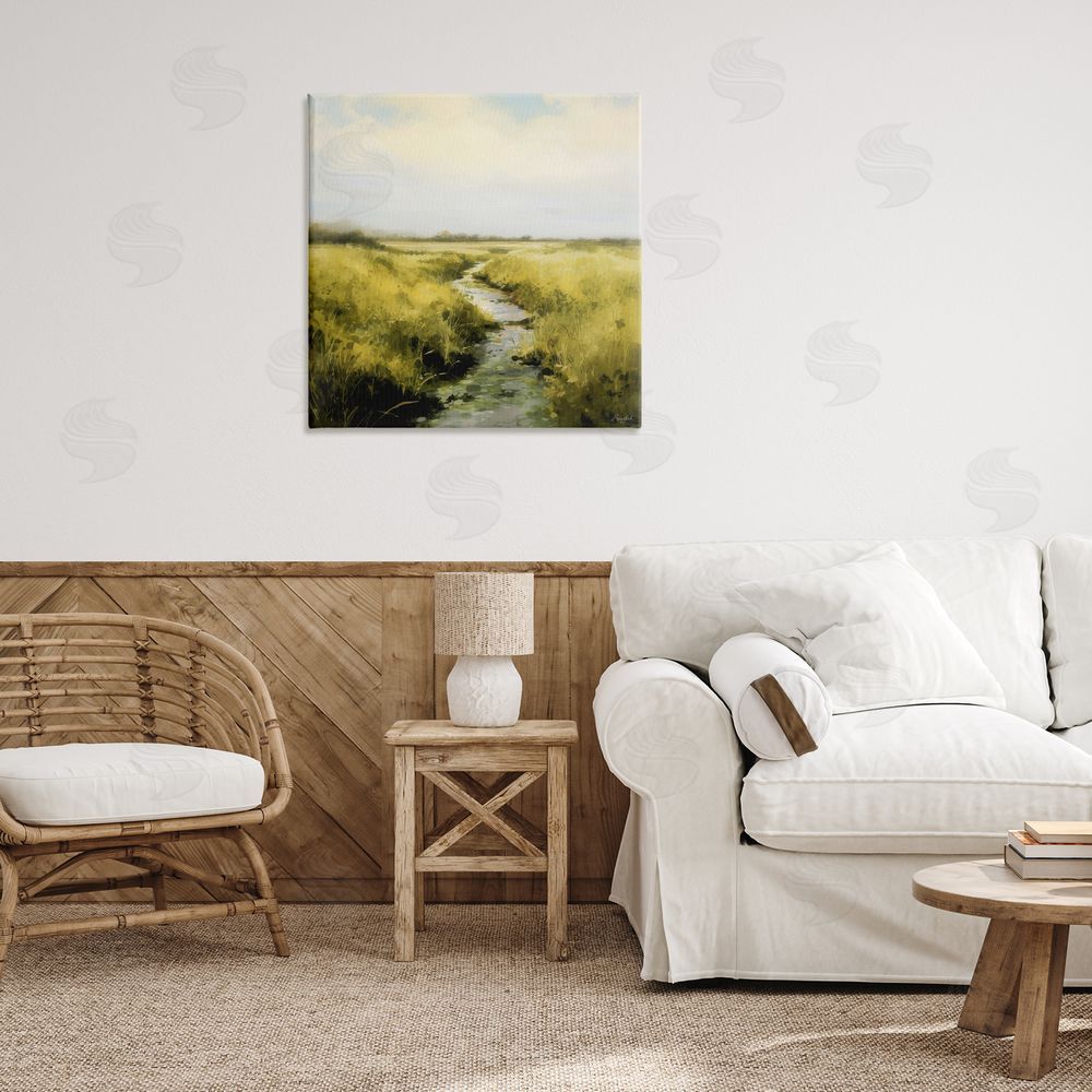 Roozbeh Bahramali Calming Horizon Stream Canvas Wall Art Print in Room