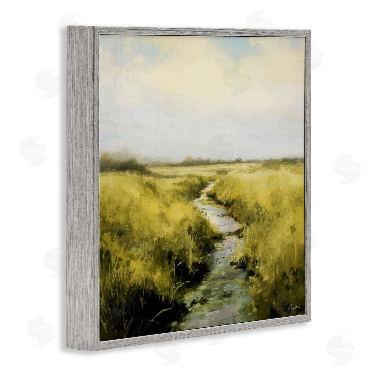 Roozbeh Bahramali Calming Horizon Stream Gray Framed Giclee Wall Art Print