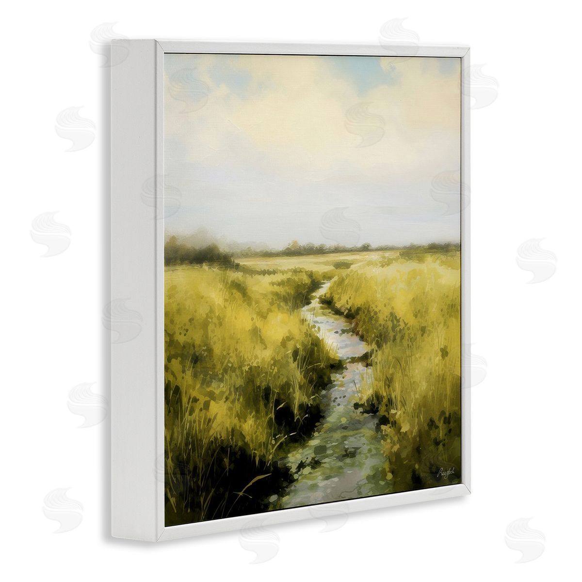 Roozbeh Bahramali Calming Horizon Stream White Framed Giclee Wall Art Print