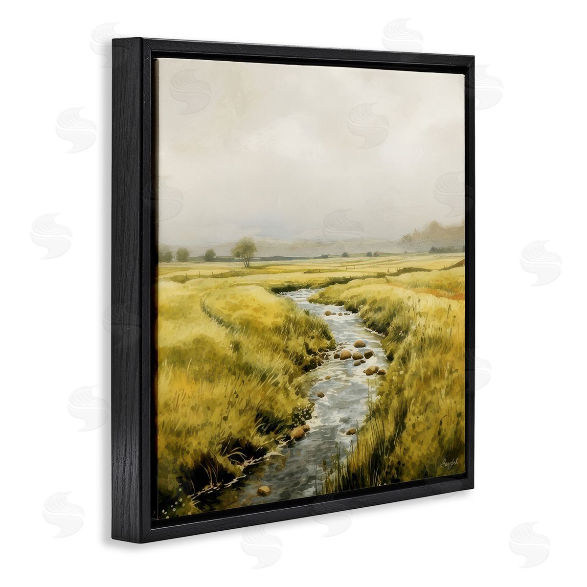 Roozbeh Bahramali Calming Horizon River Black Floating Frame Canvas Wall Art Print