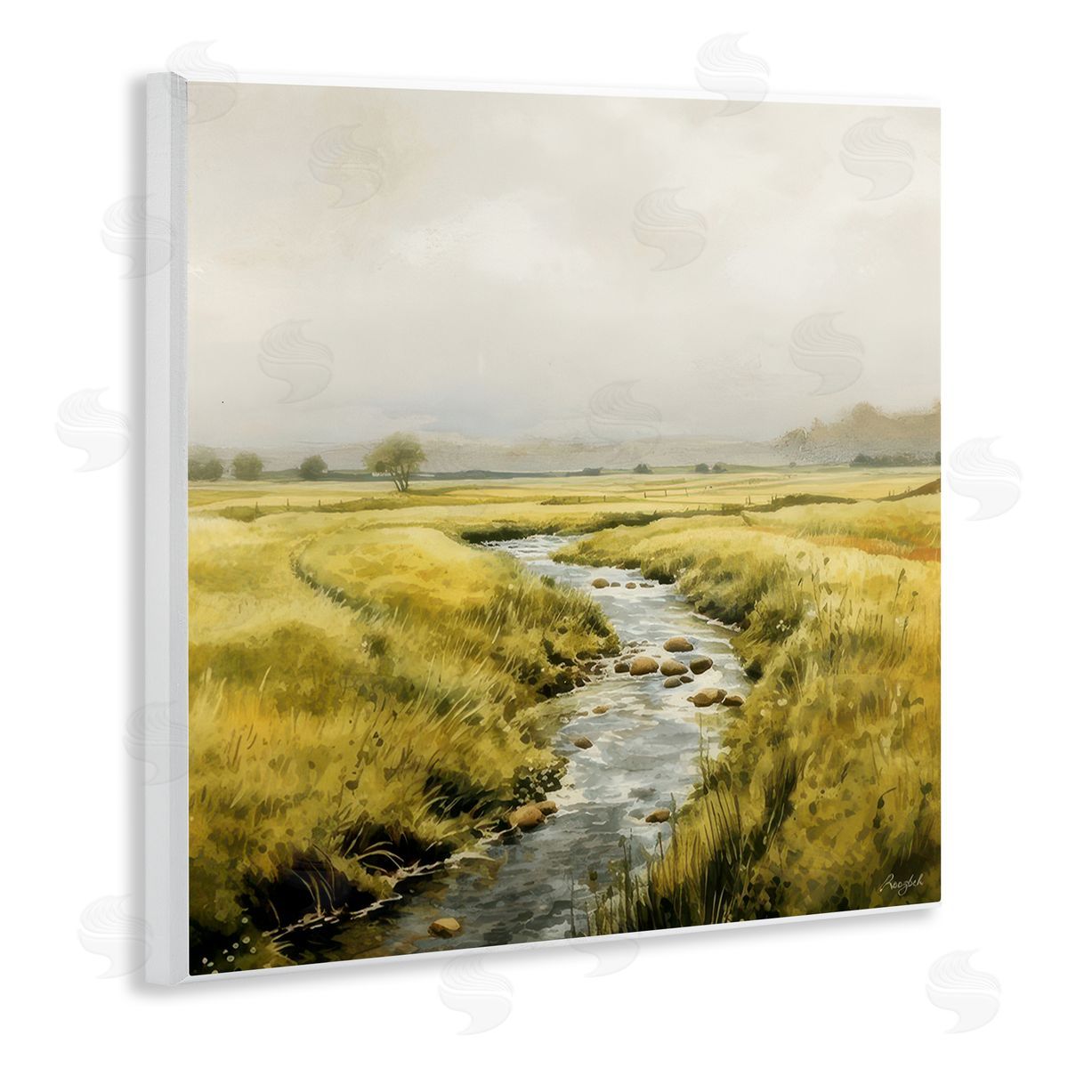 Roozbeh Bahramali Calming Horizon River Wooden Wall Plaque Art Print