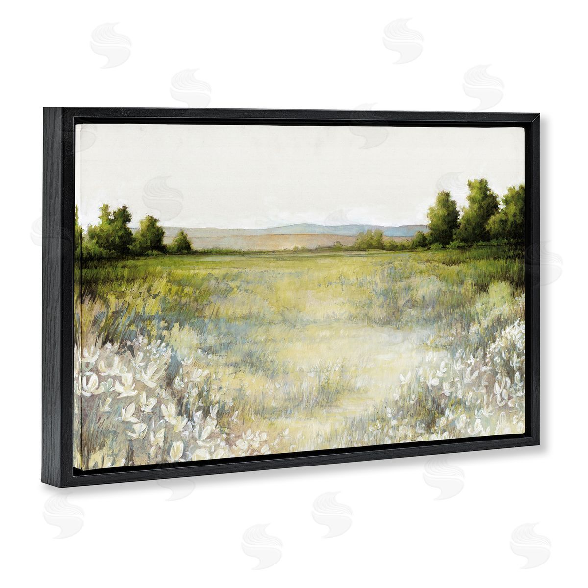 White Ladder White Flowers Meadow Black Floating Frame Canvas Wall Art Print