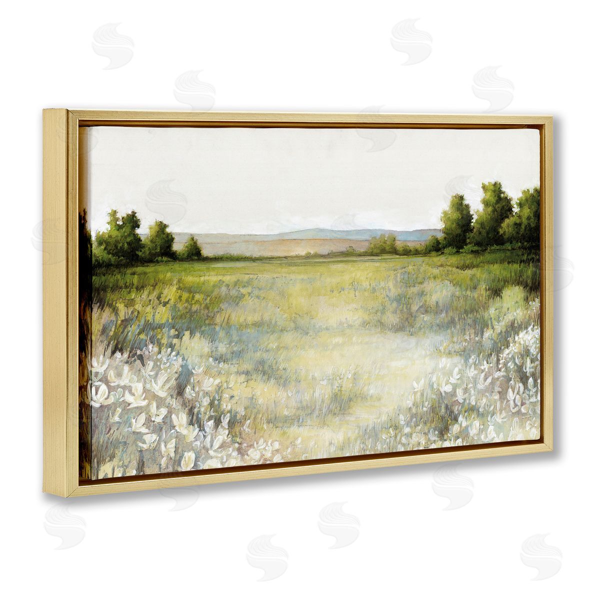 White Ladder White Flowers Meadow Gold Floating Frame Canvas Wall Art Print