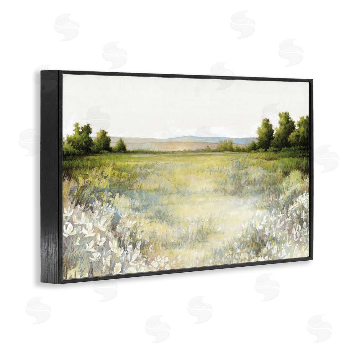 White Ladder White Flowers Meadow Black Framed Giclee Wall Art Print