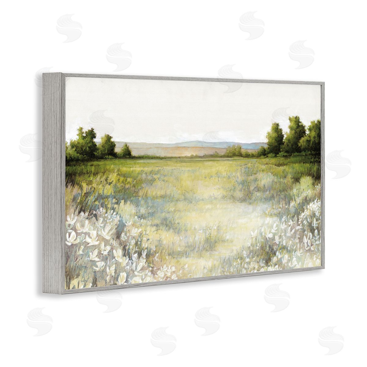 White Ladder White Flowers Meadow Gray Framed Giclee Wall Art Print