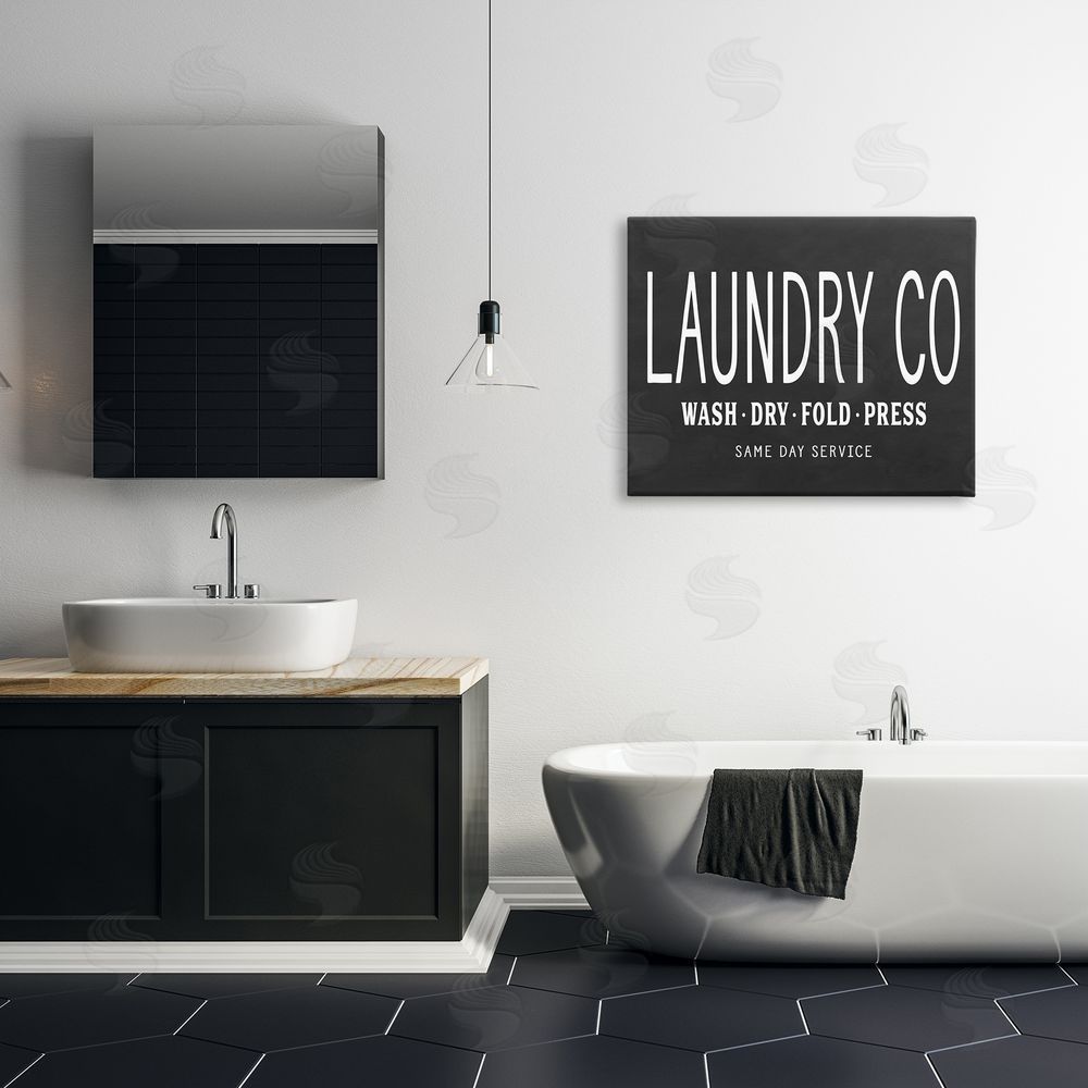 Lettered and Lined Laundry Essentials Chalkboard Canvas Wall Art Print in Room