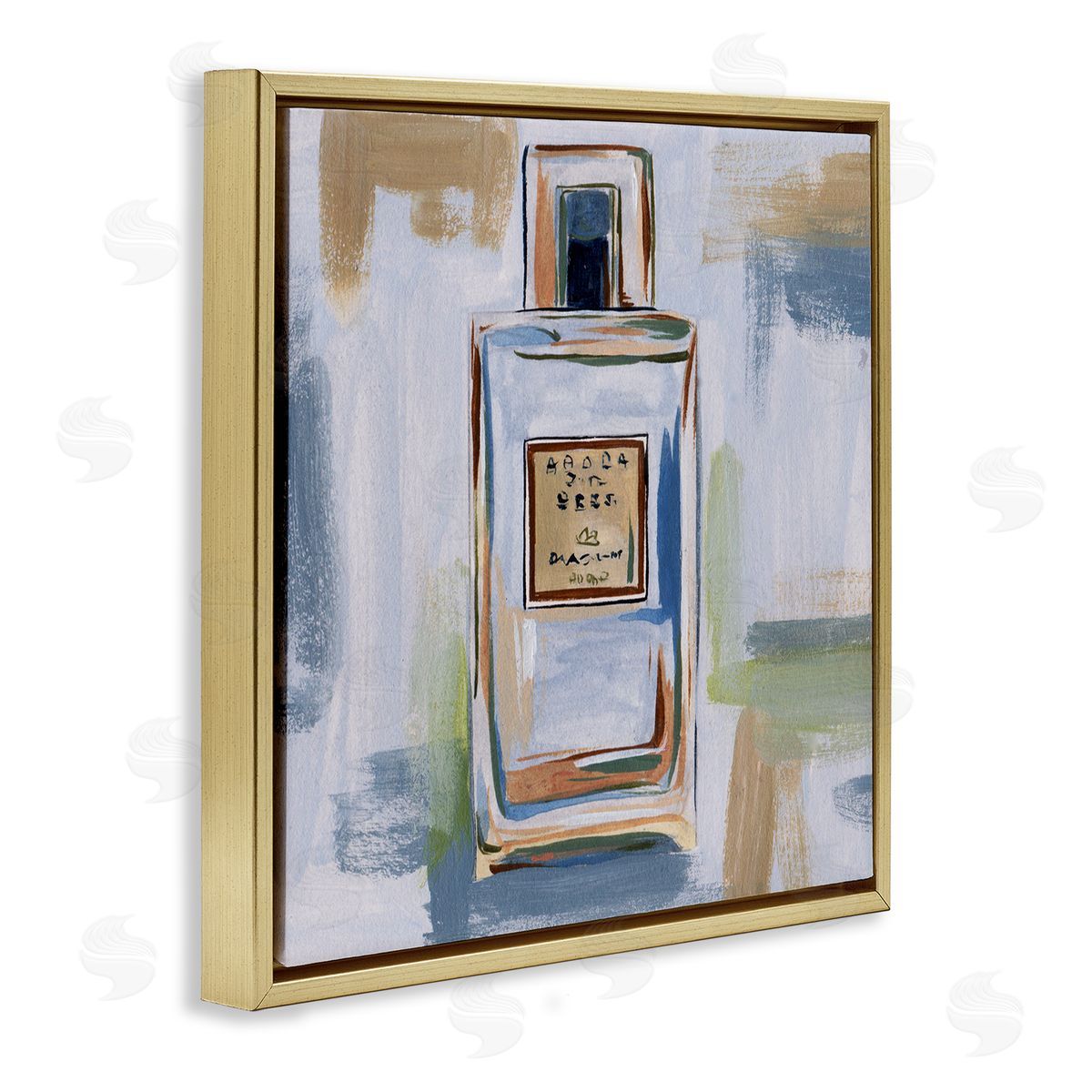 Melissa Wang Neutral Perfume Bottle Gold Floating Frame Canvas Wall Art Print