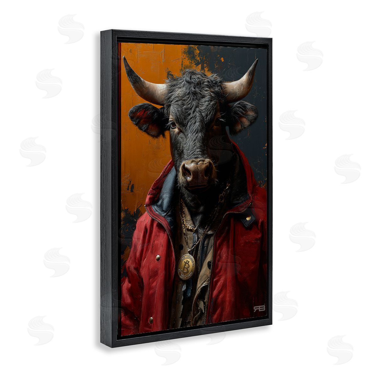 Street Style Cattle Black Floating Frame Canvas Wall Art, Home Decor by Roozbeh Bahramali