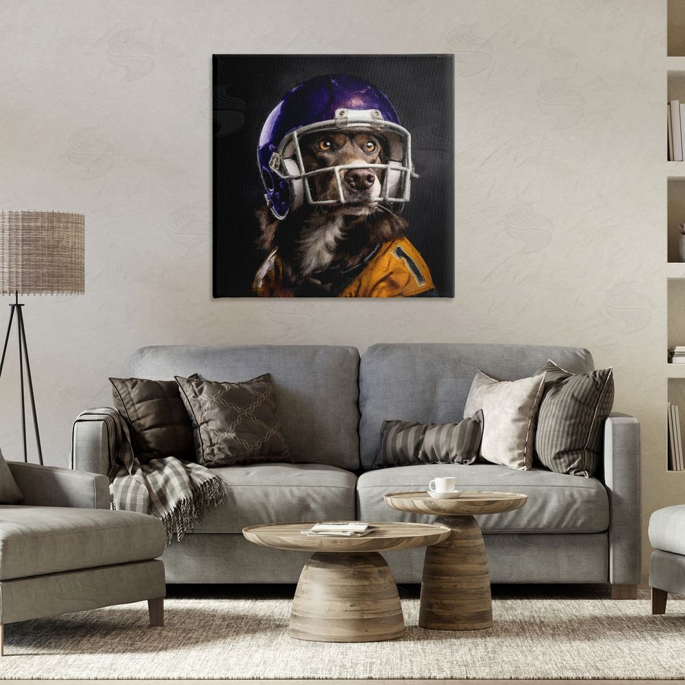 Sean Parnell Dog with Football Helmet Canvas Wall Art Print in Room