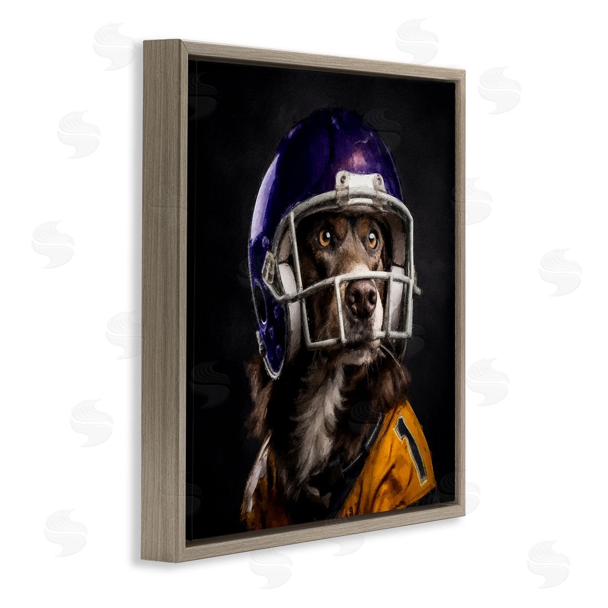 Sean Parnell Dog with Football Helmet Brown Floating Frame Canvas Wall Art Print