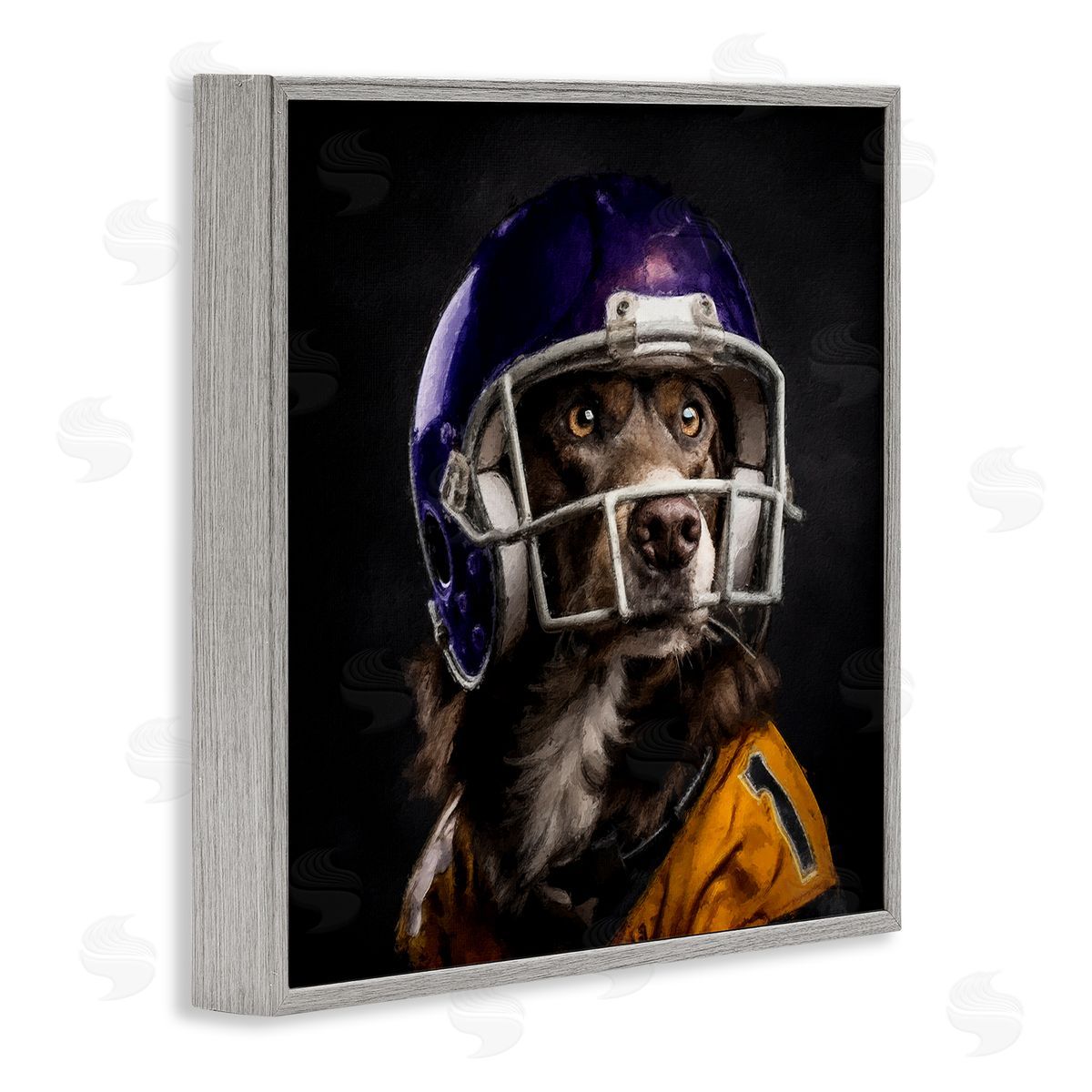 Sean Parnell Dog with Football Helmet Gray Framed Giclee Wall Art Print