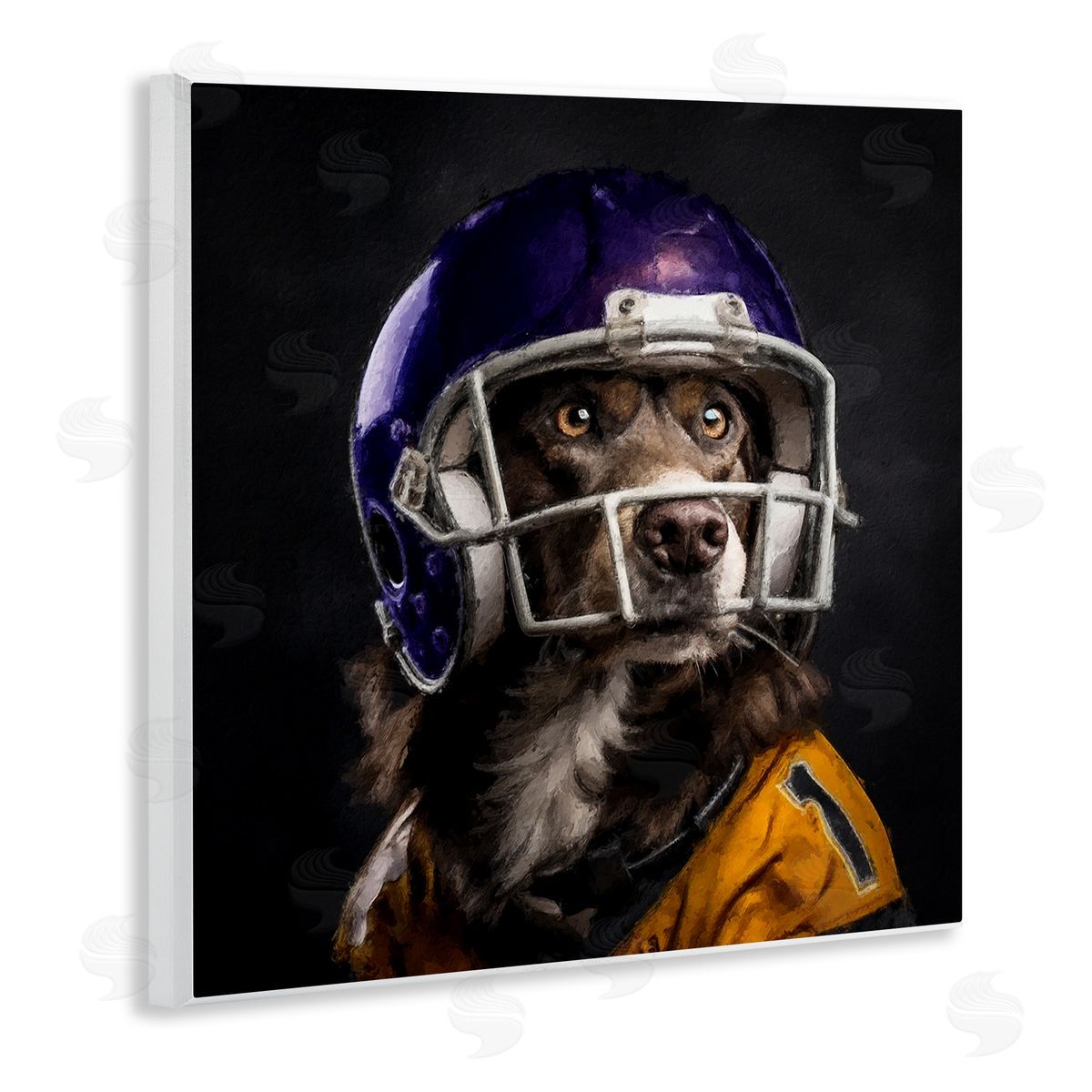 Sean Parnell Dog with Football Helmet Wooden Wall Plaque Art Print