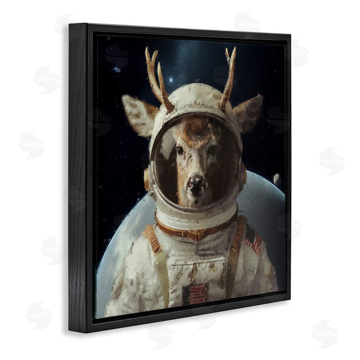 Sean Parnell Space Astronaut Deer Black Floating Frame Canvas Wall Art Print