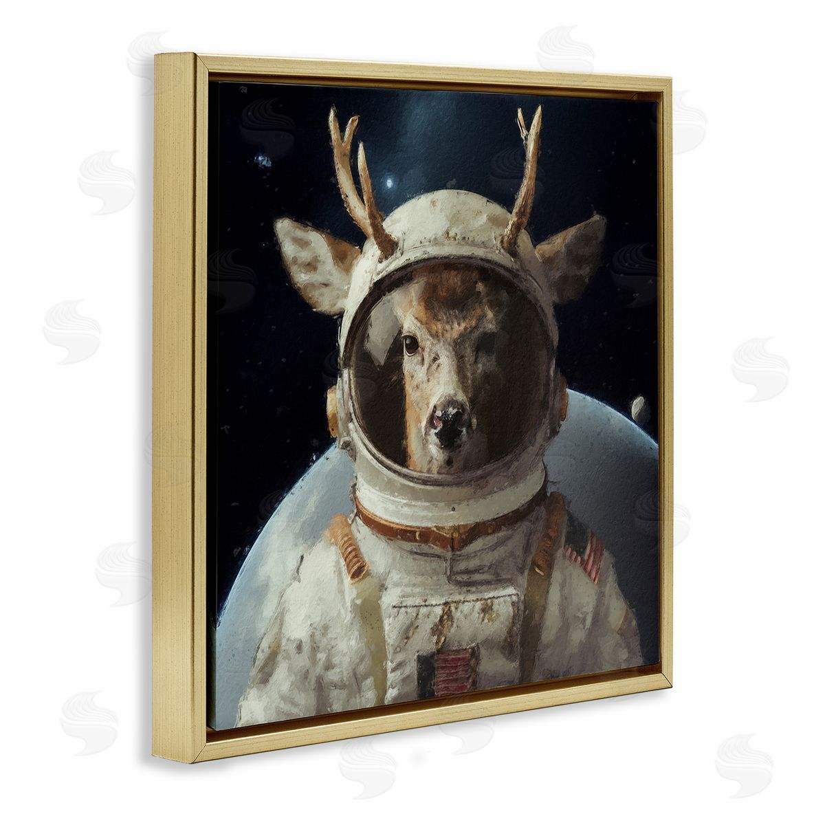 Sean Parnell Space Astronaut Deer Gold Floating Frame Canvas Wall Art Print