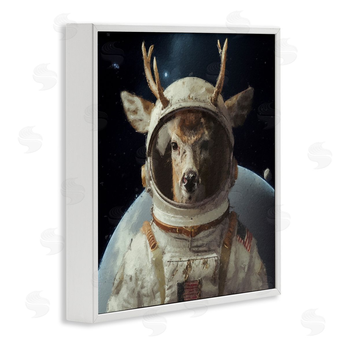 Sean Parnell Space Astronaut Deer White Framed Giclee Wall Art Print