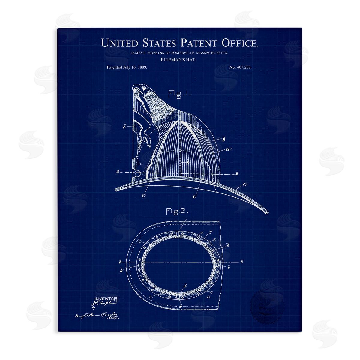 Fireman's Hat Blueprint Canvas Wall Art, Home Decor by Karl Hronek