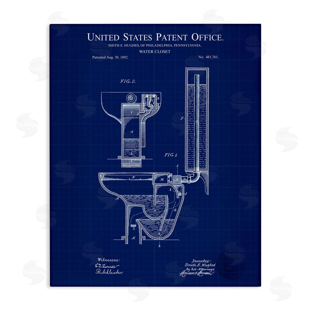 Water Closet Blueprint Canvas Wall Art, Home Decor by Karl Hronek