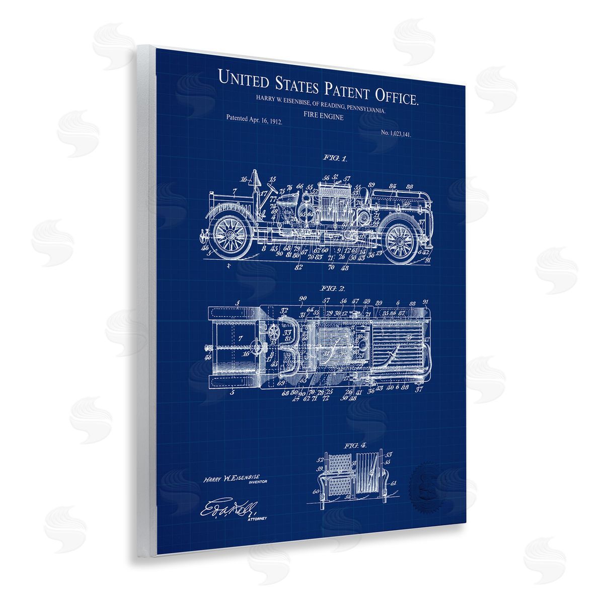 Fire Engine Blueprint Wood Plaque Wall Art, Home Decor by Karl Hronek