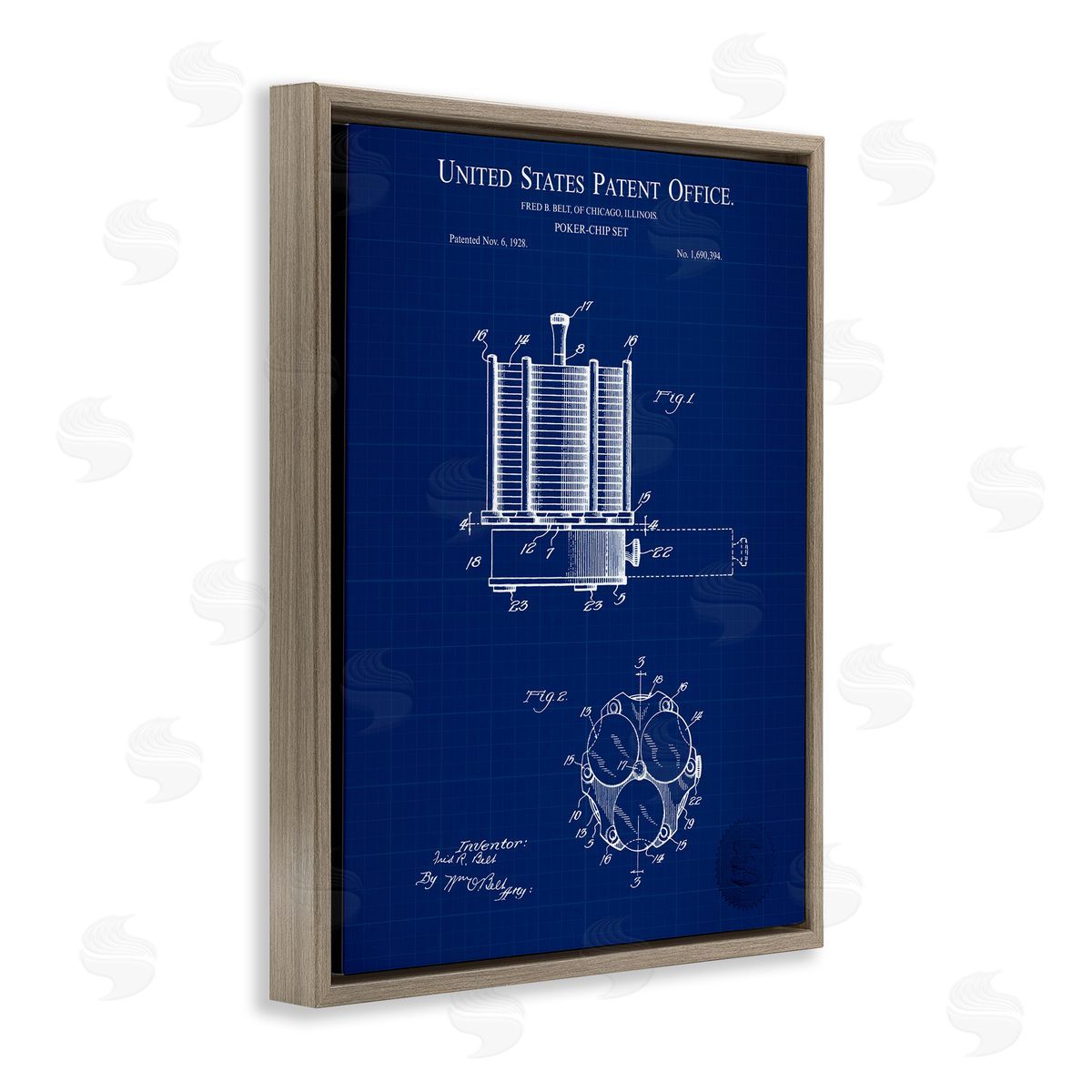 Poker Chips Blueprint Brown Floating Frame Canvas Wall Art, Home Decor by Karl Hronek