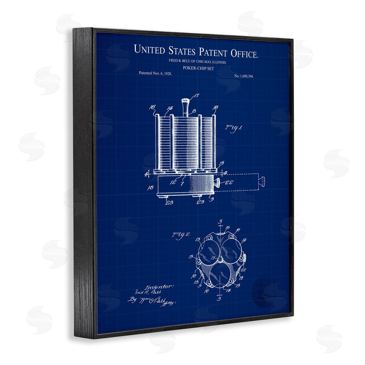 Poker Chips Blueprint Black Frame Print Wall Art, Home Decor by Karl Hronek