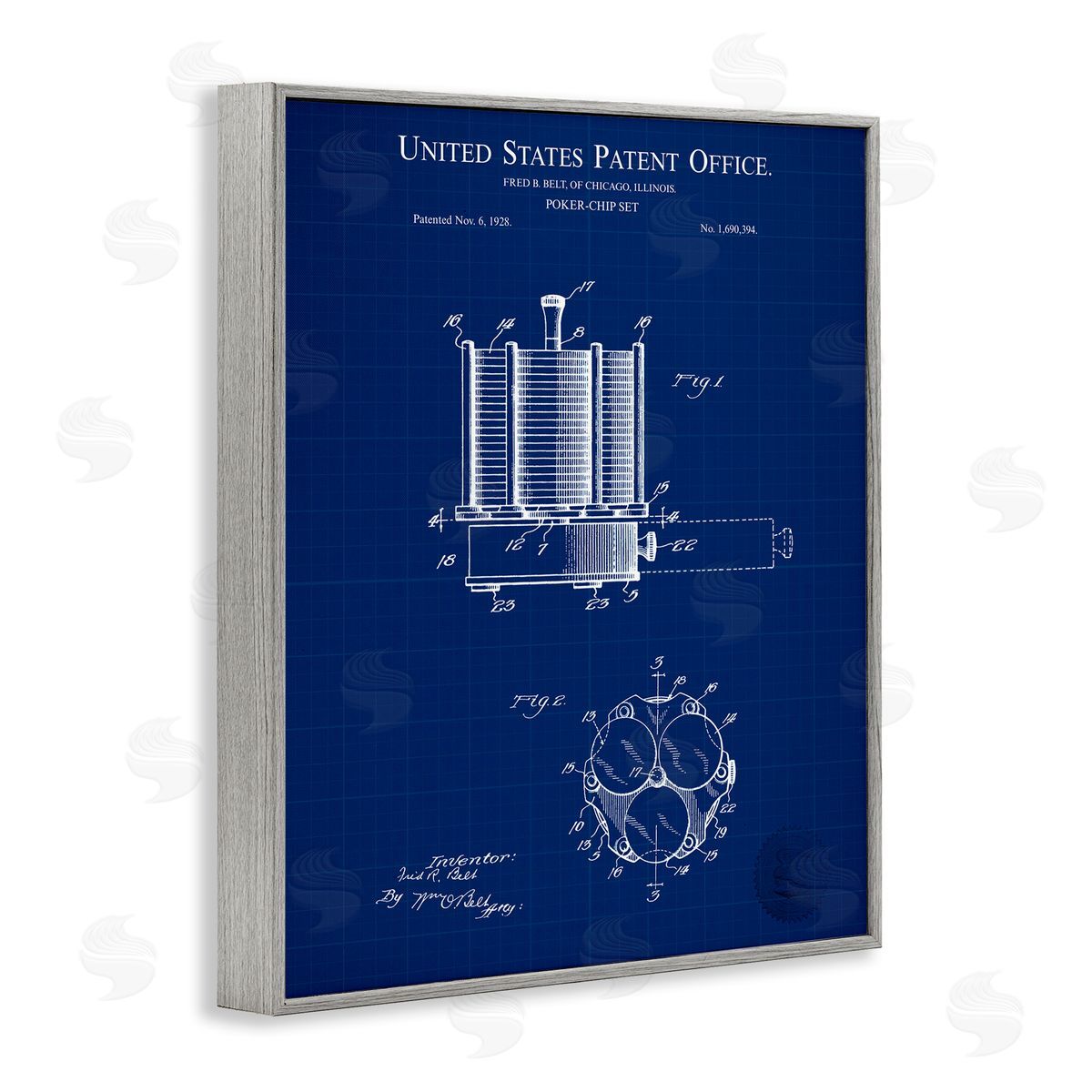 Poker Chips Blueprint Grey Frame Print Wall Art, Home Decor by Karl Hronek