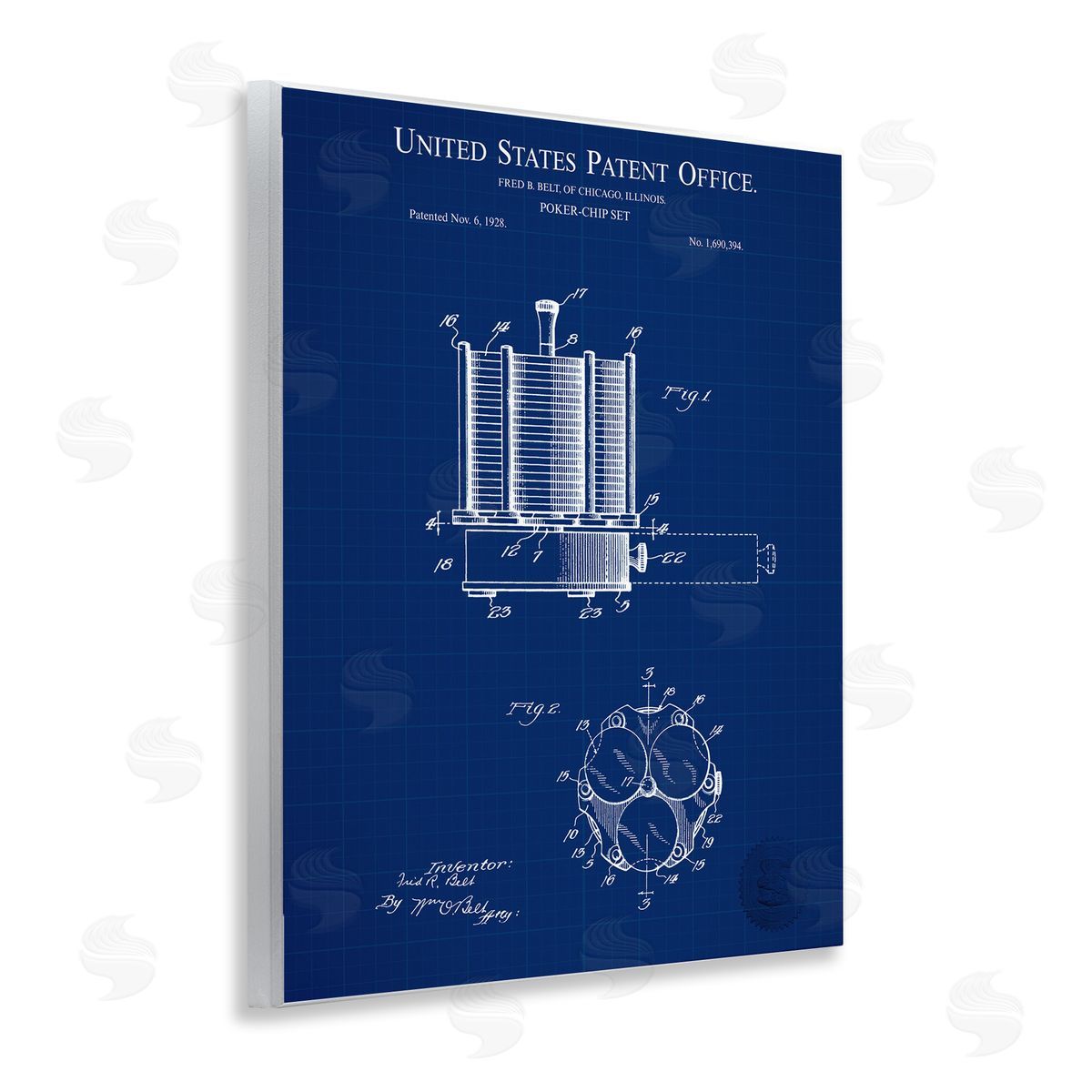 Poker Chips Blueprint Wood Plaque Wall Art, Home Decor by Karl Hronek