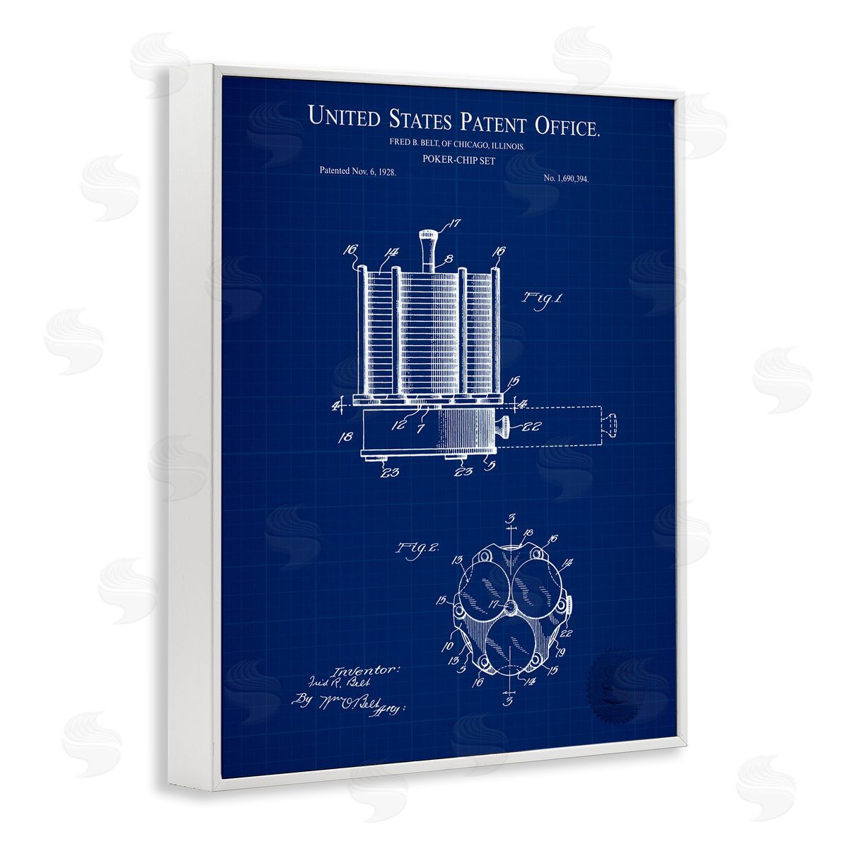 Poker Chips Blueprint White Frame Print Wall Art, Home Decor by Karl Hronek