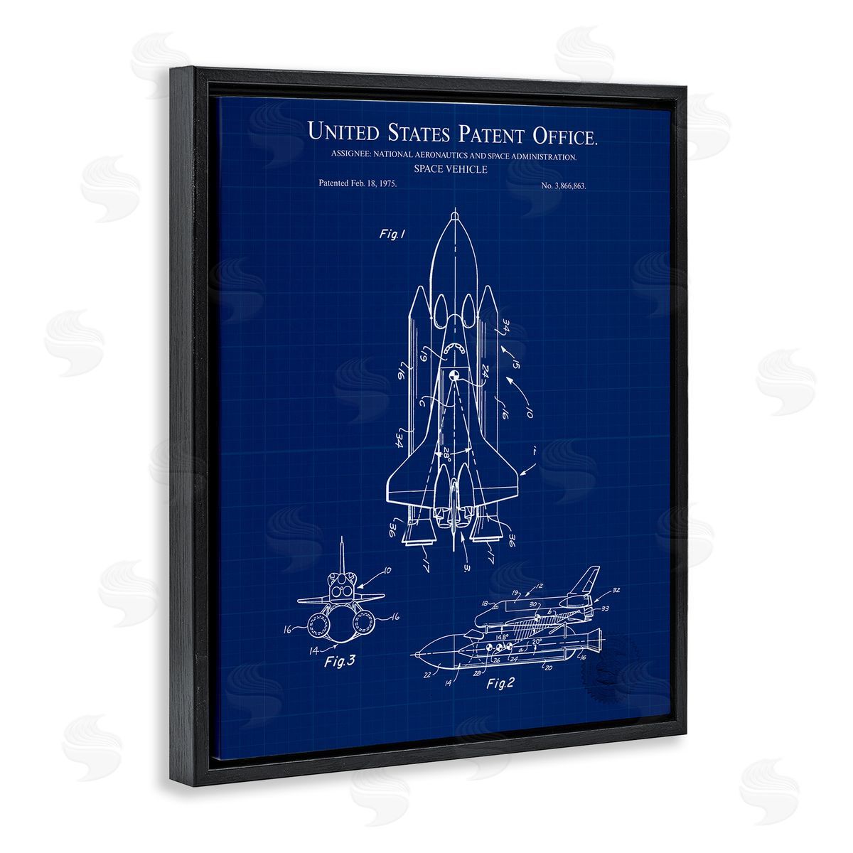 Space Vehicle Blueprint Black Floating Frame Canvas Wall Art, Home Decor by Karl Hronek